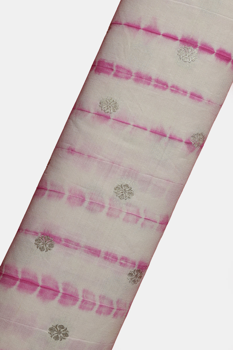 Pure Silk Shibori Fabric – Water Zari Butties, Off White & Pink (1 Meter)