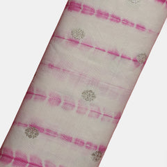 Pure Silk Shibori Fabric – Water Zari Butties, Off White & Pink (1 Meter)