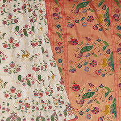 Banarasi Art Silk Saree - Off White with Multi Color Weave