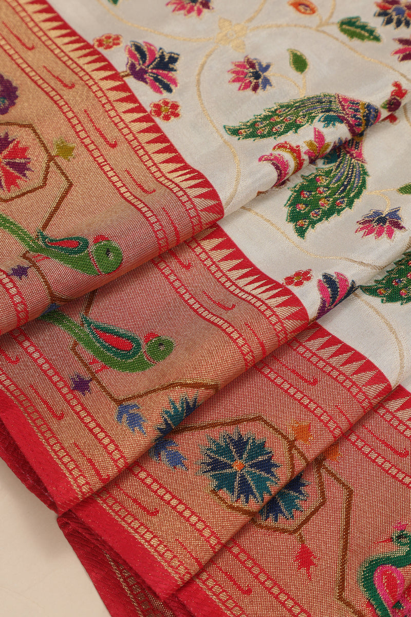 Banarasi Art Silk Saree - Off White with Multi Color Weave