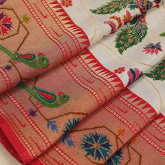 Banarasi Art Silk Saree - Off White with Multi Color Weave