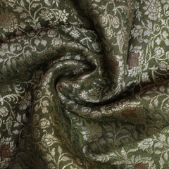 Pure Banarasi Brocade Fabric – Water Zari Jaal & Copper Meena, Henna Green (1 Meter)