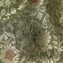 Pure Banarasi Brocade Fabric – Water Zari Jaal & Copper Meena, Henna Green (1 Meter)