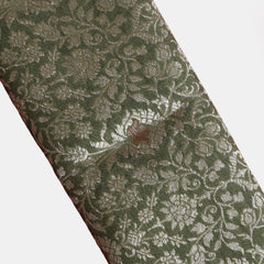 Pure Banarasi Brocade Fabric – Water Zari Jaal & Copper Meena, Henna Green (1 Meter)