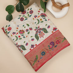 Banarasi Art Silk Saree - Off White with Multi Color Weave