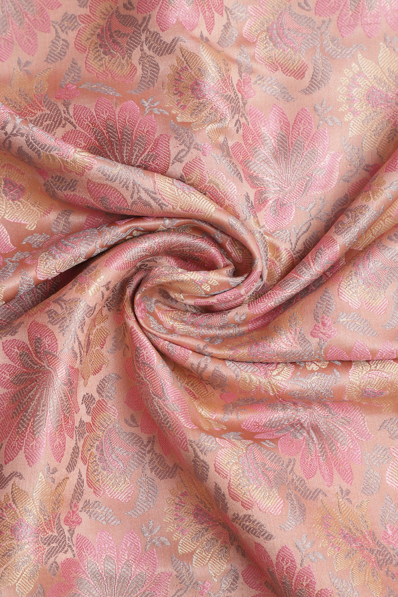 Pure Banarasi Tanchoi Silk Fabric – Multicolor Weave, Light Pink (1 Meter)