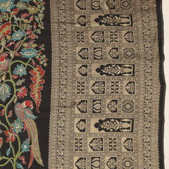Banarasi Satin Crepe with Kanchi Border - Black with Multi color print