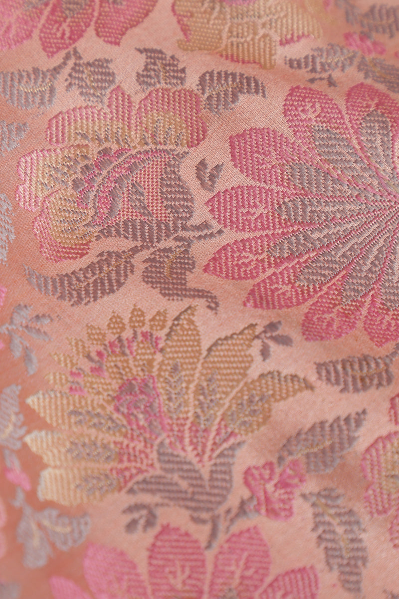 Pure Banarasi Tanchoi Silk Fabric – Multicolor Weave, Light Pink (1 Meter)