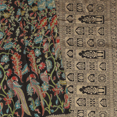 Banarasi Satin Crepe with Kanchi Border - Black with Multi color print
