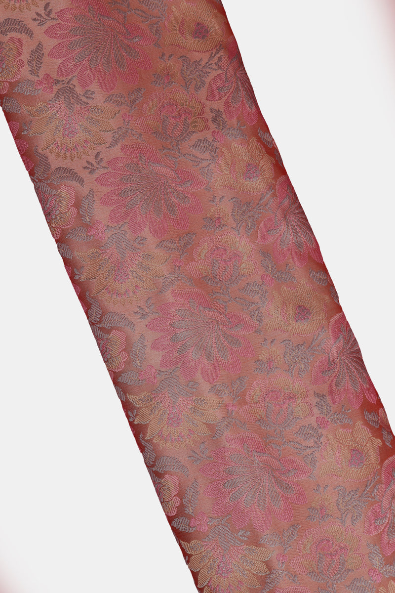 Pure Banarasi Tanchoi Silk Fabric – Multicolor Weave, Light Pink (1 Meter)