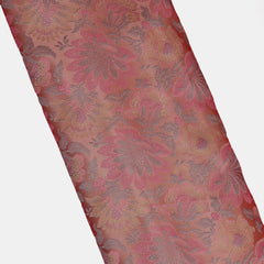 Pure Banarasi Tanchoi Silk Fabric – Multicolor Weave, Light Pink (1 Meter)
