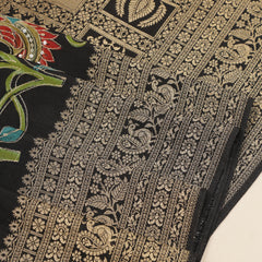 Banarasi Satin Crepe with Kanchi Border - Black with Multi color print