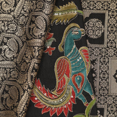 Banarasi Satin Crepe with Kanchi Border - Black with Multi color print