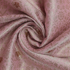 Pure Banarasi Brocade Fabric – Water Zari Jaal & Copper Meena, Light Pink (1 Meter)