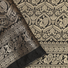Banarasi Satin Crepe with Kanchi Border - Black with Multi color print