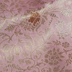 Pure Banarasi Brocade Fabric – Water Zari Jaal & Copper Meena, Light Pink (1 Meter)