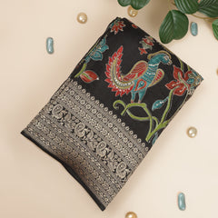 Banarasi Satin Crepe with Kanchi Border - Black with Multi color print