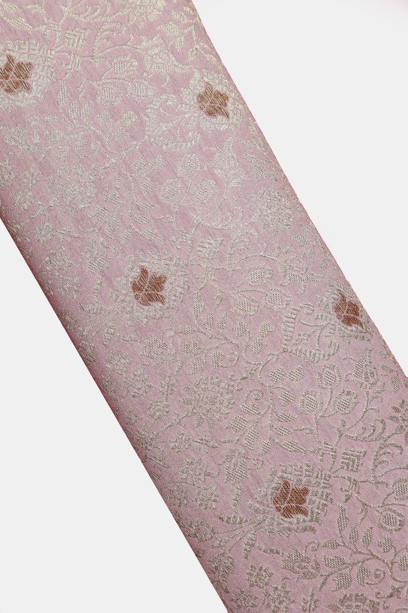 Pure Banarasi Brocade Fabric – Water Zari Jaal & Copper Meena, Light Pink (1 Meter)