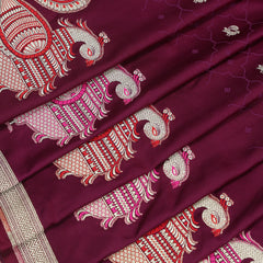 Semi Tanchoi Silk Saree with Peacock Border - Wine