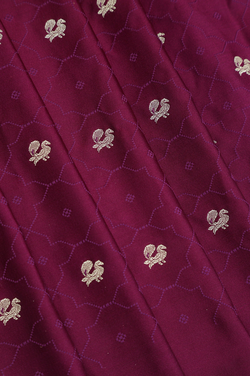 Semi Tanchoi Silk Saree with Peacock Border - Wine