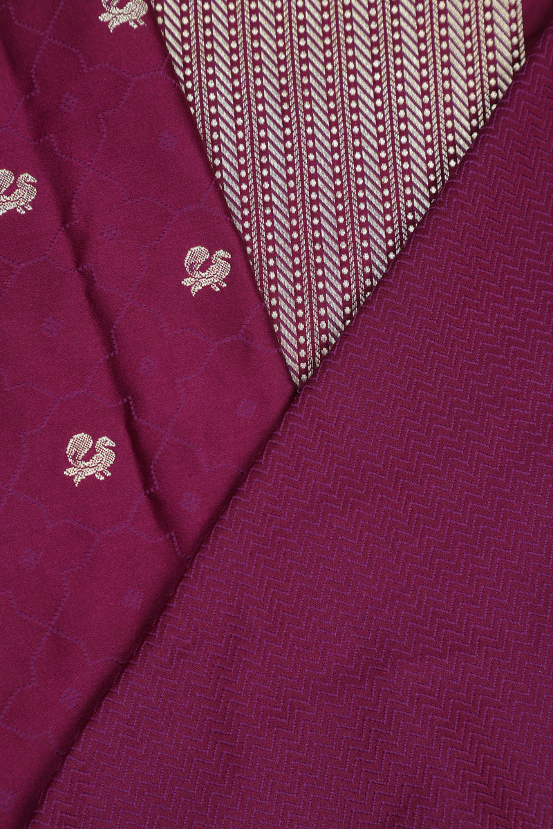 Semi Tanchoi Silk Saree with Peacock Border - Wine
