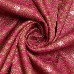 Pure Banarasi Brocade Fabric – Antique Zari & Silver Meena, Pink  (1 Meter)