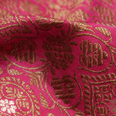 Pure Banarasi Brocade Fabric – Antique Zari & Silver Meena, Pink  (1 Meter)