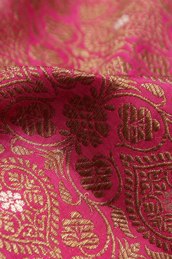 Pure Banarasi Brocade Fabric – Antique Zari & Silver Meena, Pink  (1 Meter)