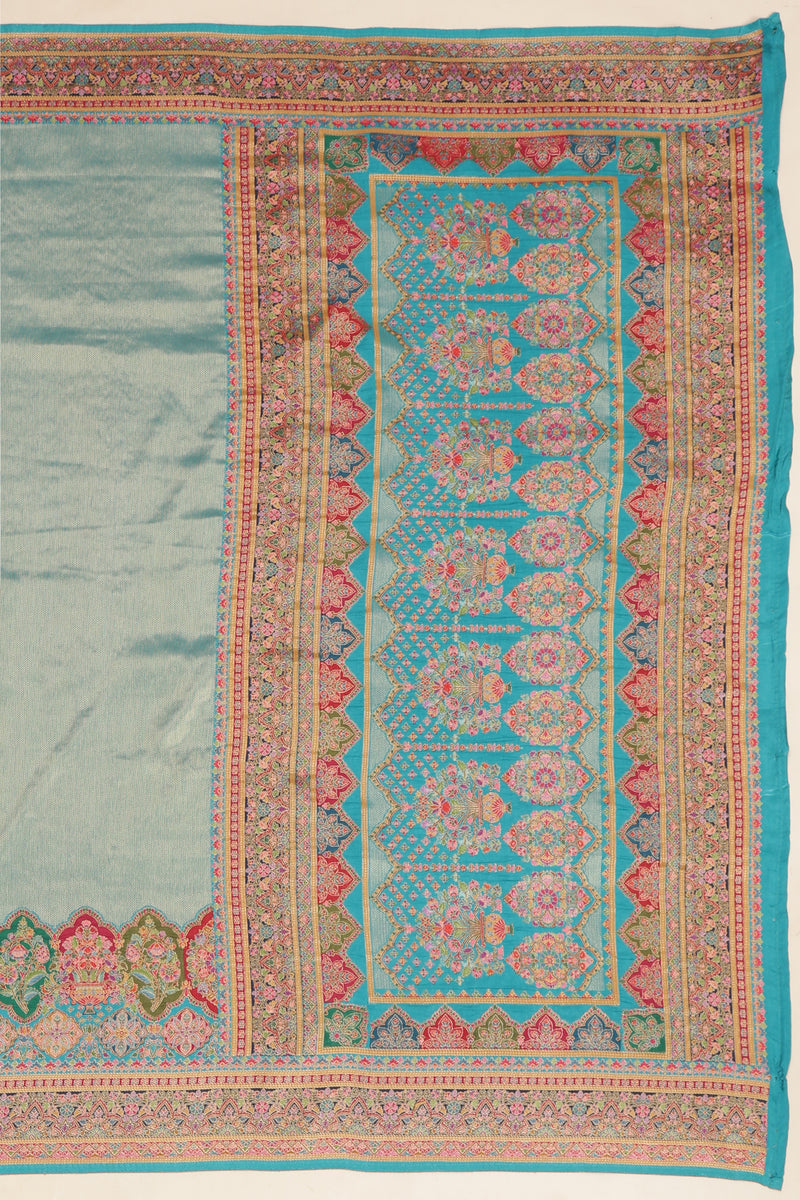 Banarasi Semi Tissue Silk Saree - Sky Blue Tissue Saree Border
