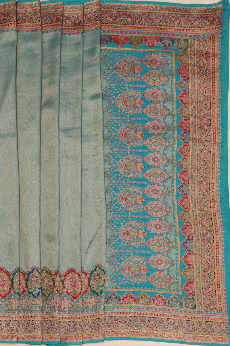 Banarasi Semi Tissue Silk Saree - Sky Blue Tissue Saree Border