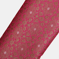 Pure Banarasi Brocade Fabric – Antique Zari & Silver Meena, Pink  (1 Meter)