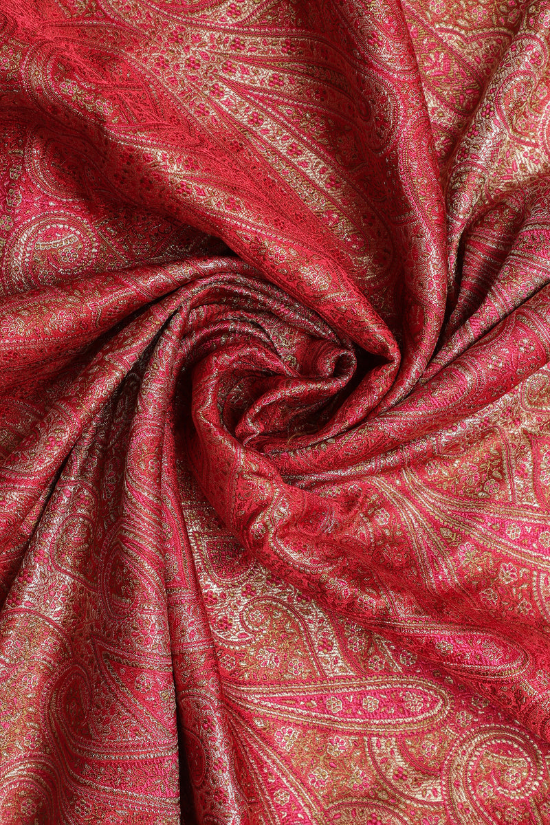 Pure Banarasi Jamdani Fabric – Water Zari, Red & Pink   (1 Meter)