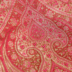 Pure Banarasi Jamdani Fabric – Water Zari, Red & Pink   (1 Meter)