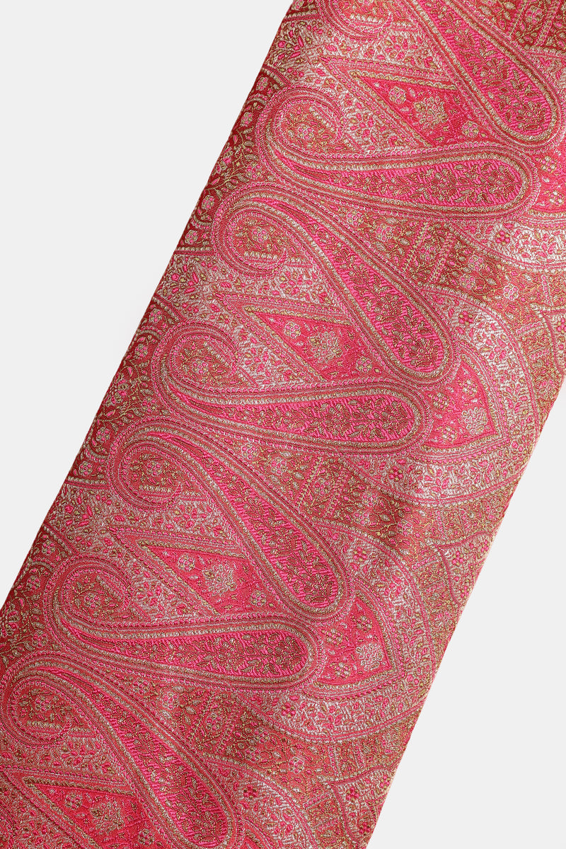 Pure Banarasi Jamdani Fabric – Water Zari, Red & Pink   (1 Meter)