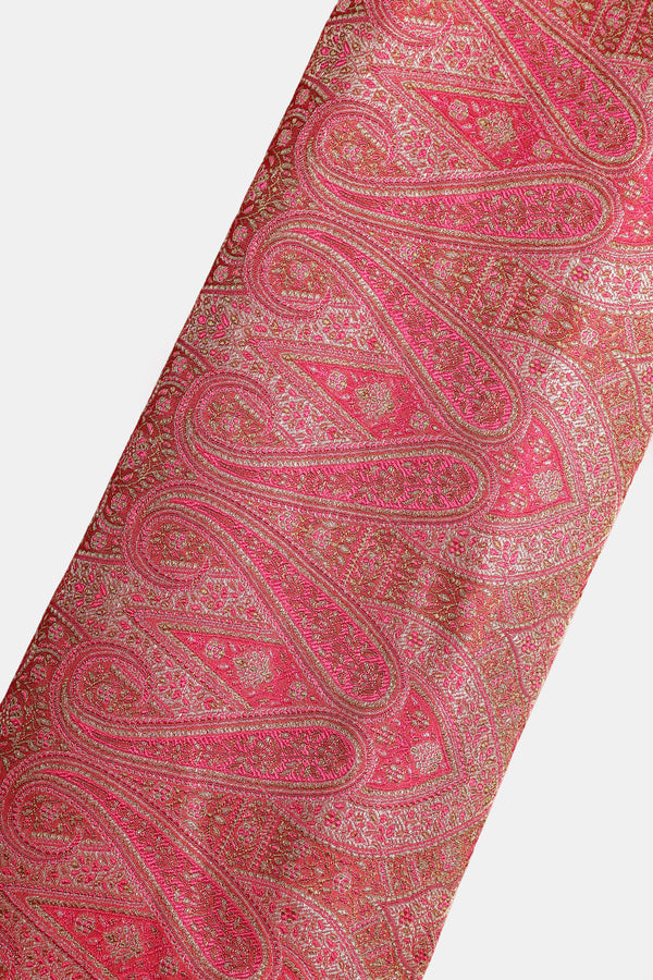 Pure Banarasi Jamdani Fabric – Water Zari, Red & Pink   (1 Meter)