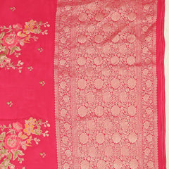 Glass Tisue Saree - Red with Multicolor Floral Weave
