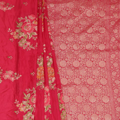 Glass Tisue Saree - Red with Multicolor Floral Weave