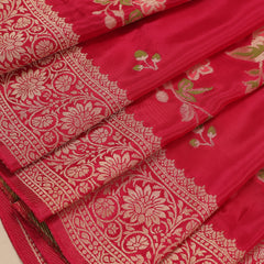 Glass Tisue Saree - Red with Multicolor Floral Weave