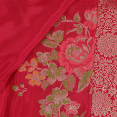 Glass Tisue Saree - Red with Multicolor Floral Weave