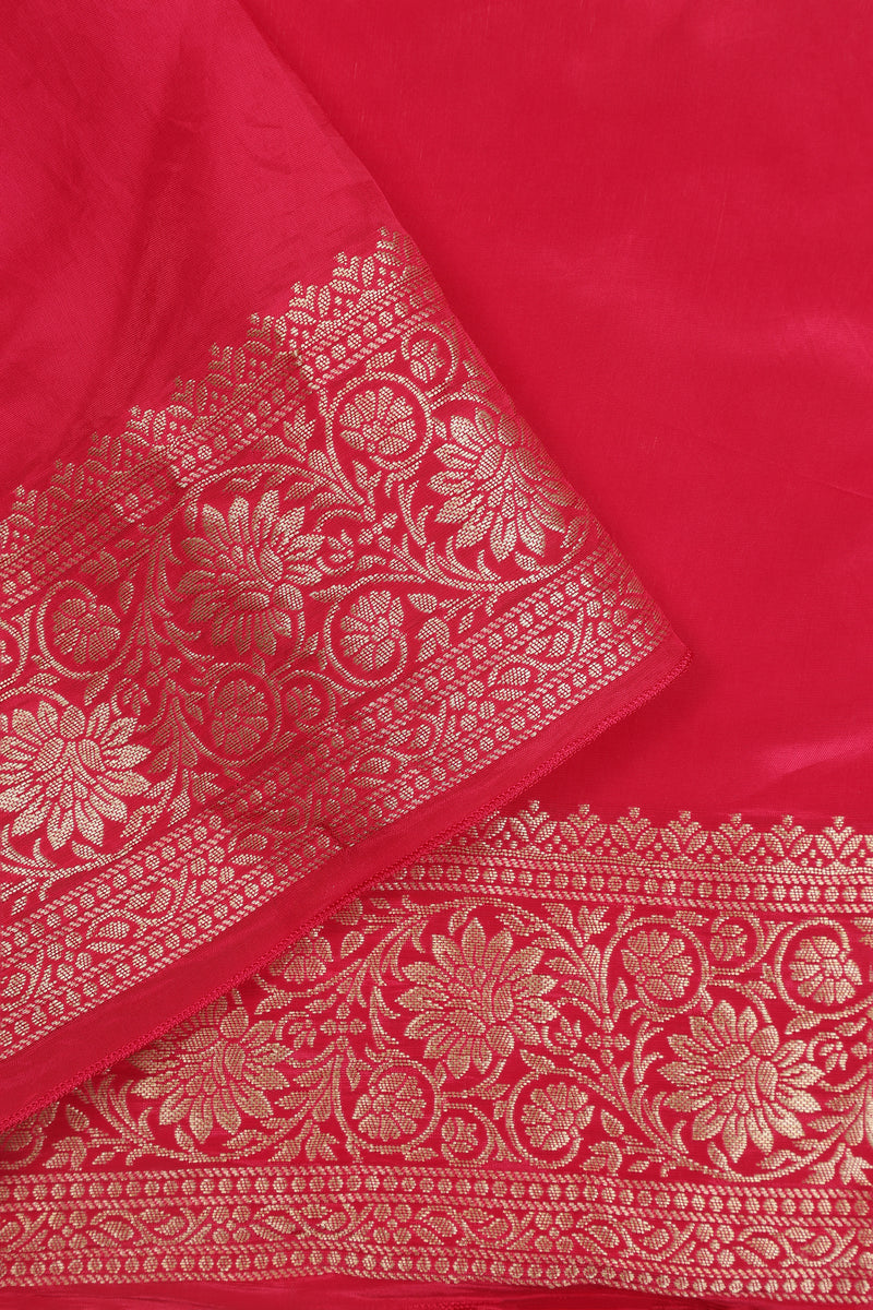 Glass Tisue Saree - Red with Multicolor Floral Weave