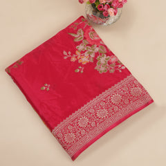 Glass Tisue Saree - Red with Multicolor Floral Weave