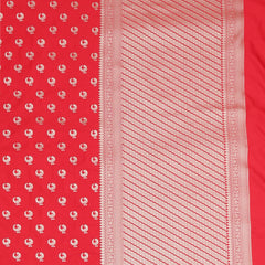 Semi Katan Silk with Peacock Butties - Red with Rani Pink Koni Border