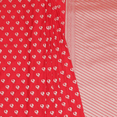 Semi Katan Silk with Peacock Butties - Red with Rani Pink Koni Border