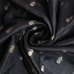 Pure Banarasi Raw Silk Fabric – Gold Zari Butta, Black (1 Meter)
