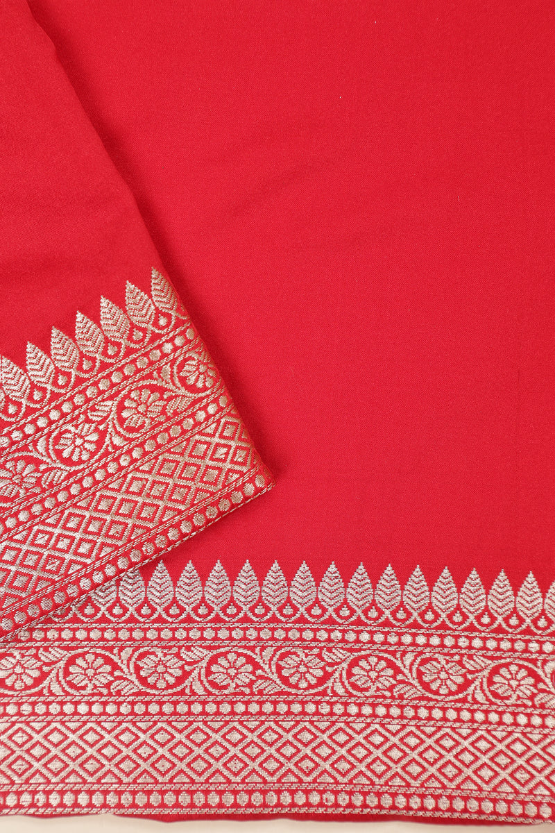 Semi Katan Silk with Peacock Butties - Red with Rani Pink Koni Border