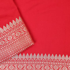 Semi Katan Silk with Peacock Butties - Red with Rani Pink Koni Border