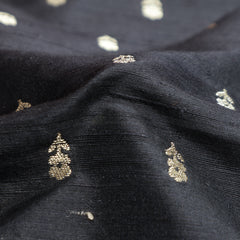 Pure Banarasi Raw Silk Fabric – Gold Zari Butta, Black (1 Meter)