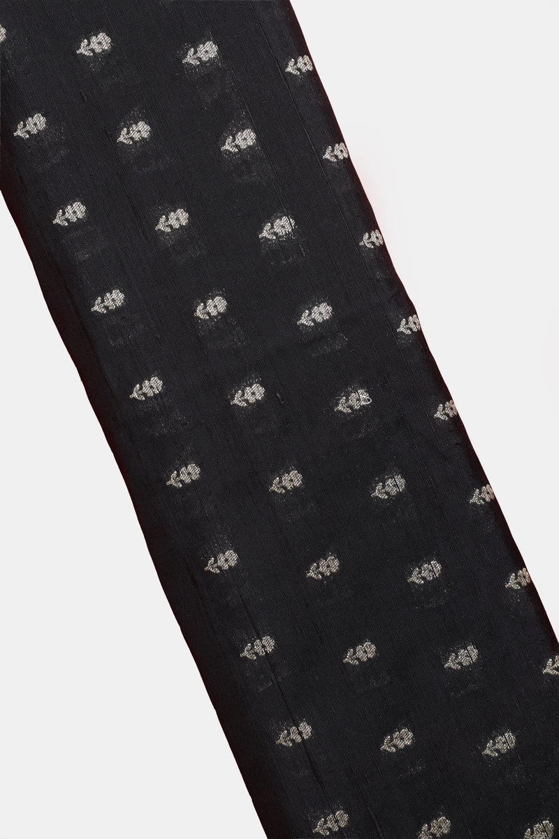 Pure Banarasi Raw Silk Fabric – Gold Zari Butta, Black (1 Meter)