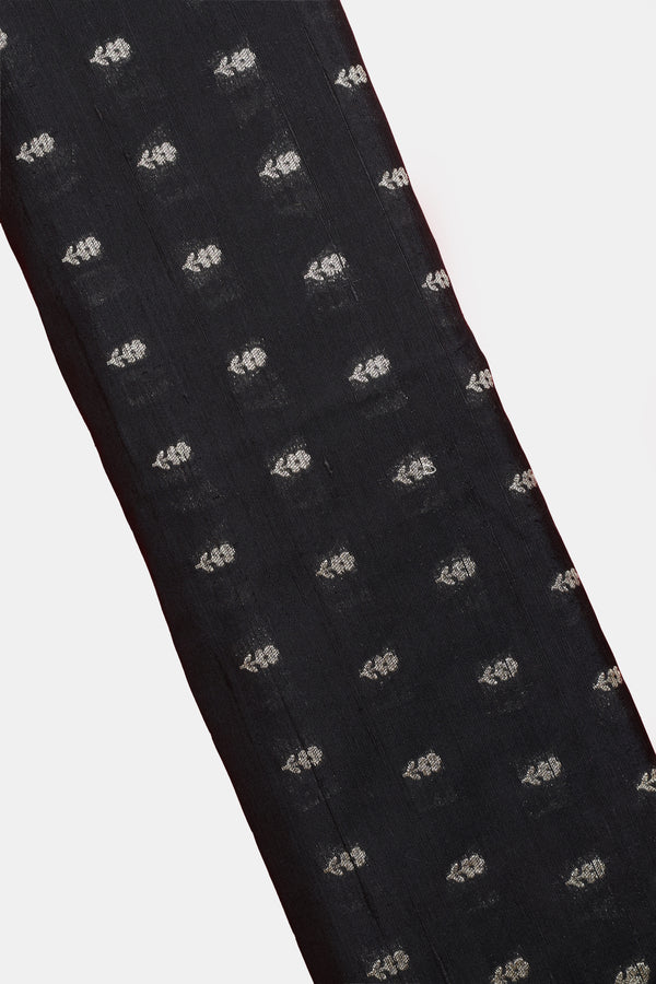 Pure Banarasi Raw Silk Fabric – Gold Zari Butta, Black (1 Meter)