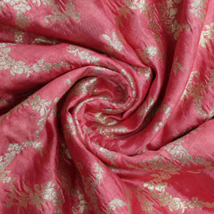 Pure Chiniya Silk Fabric – Gold Zari Jaal, Peachish Orange  (1 Meter)